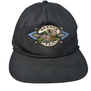 Oregon Trail Snapback Hat Black One Size Adjustable Embroidered Rope Cameo
